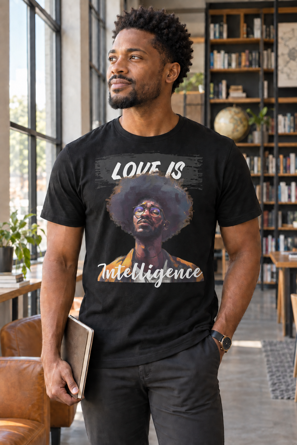 Kevin Expression of Intelligence black T-shirt lifestyle photo